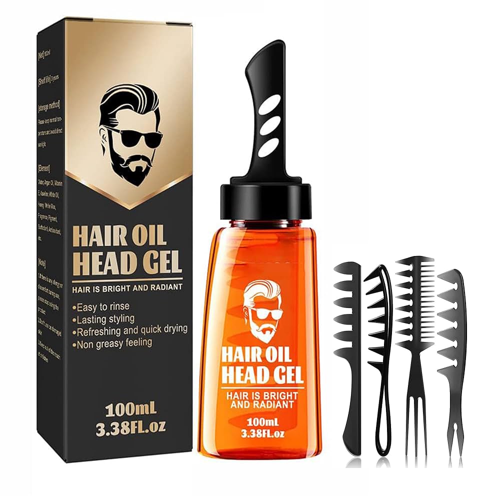 Hair Styling Gel With Comb , Liquid Head Oil Styling Gel for Men